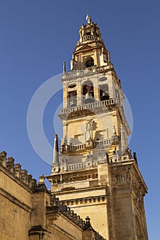 Bell tower of the Great Mosque, now a Catholic cathedral against the sky. UNESCO World Heritage Site, Cordoba, Andalusia