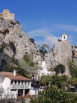Bell tower of Guadalest castle on top of the rock, Spain