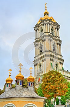 Bell tower of Holy Dormition Pochayiv Lavra in Ternopil Oblast, Ukraine photo