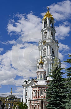 Bell tower in the Holy Trinity Sergius Lavra, built from 1741 to 1770 and 88 meters high, Russia