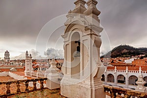 Bell tower and kupola of San Felipe Neri Monastery at Sucre, Bolivia