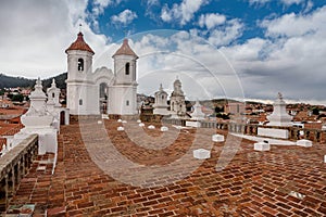 Bell tower and kupola of San Felipe Neri Monastery at Sucre, Bolivia