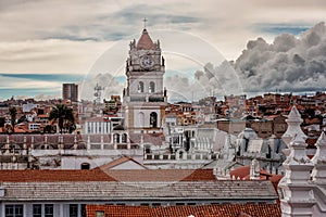 Bell tower and kupola of San Felipe Neri Monastery at Sucre, Bolivia