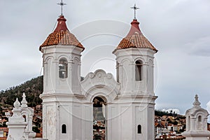 Bell tower and kupola of San Felipe Neri Monastery at Sucre, Bolivia