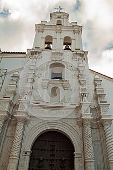 Bell tower of La Merced church in Sucre, capital of Bolivi