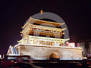 Bell Tower lighted up in Xian, China