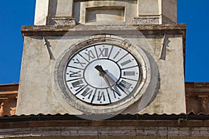 Bell tower of Massa Martana cathedral with clock