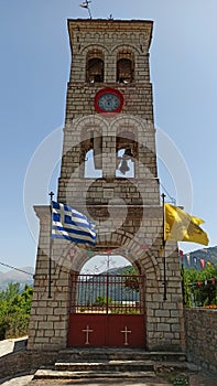 The bell tower in Mikro Chorio village at Karpenisi Greece