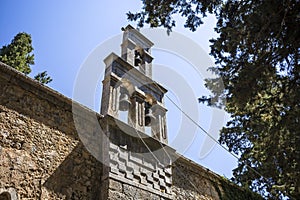 Bell tower of monastery of Mother Mary Vidiani in Crete. Greece