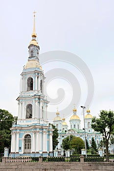 Bell tower of Nikolsky Sobor, view from the Kryukov canal. Saint- Petersburg.