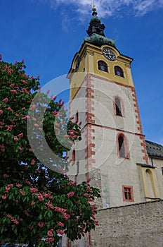 Bell tower of old castle in the historical center in Banska Bystrica