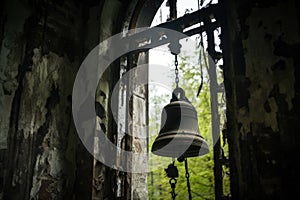 a bell in a bell tower of an old monastery