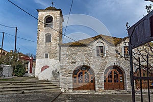 Bell Tower of Orthodox church with stone roof in village of Theologos,Thassos island, Greece