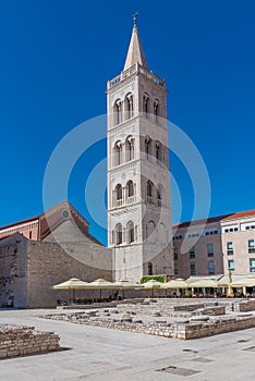 Bell tower between Saint Donatus church and Saint Anastasia cathedral in Zadar, Croatia