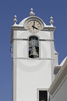 Bell tower of the Saint Lawrence of Rome church in Almancil, Portugal.