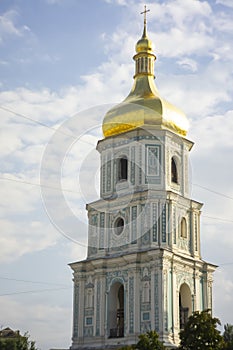 Bell tower and Saint Sophia\'s Cathedral shot dusk Kiev, Ukraine. Kievan Rus