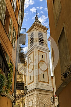Bell tower of Sainte Reparate Cathedral Basilique in Nice, South of France
