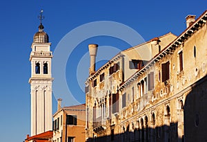 The bell tower of San Giorgio dei Greci church, Venice