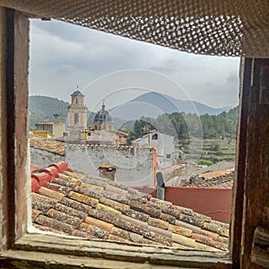 bell tower seen through the window