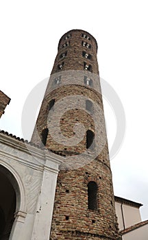 bell tower with single-lancet, double-lancet and triple-lancet windows of St Apollinare Nuovo in Ravenna Italy