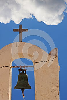 Bell tower on small orthodox church,Santorini,Greece