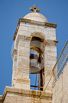 Bell tower of St. John the Baptist church in Old City of Jerusalem, Israel