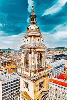 Bell tower of St.Stephen Basilica in Budapest at daytime. Hungary