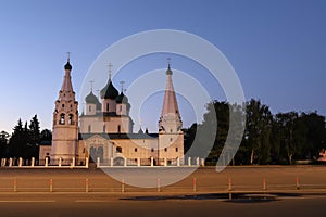 The Bell Tower Of The Temple Of Elijah The Prophet. Soviet square. Yaroslavl. Beautiful hipped bell tower. Snowy