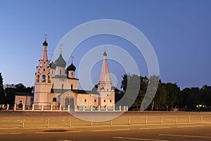 The Bell Tower Of The Temple Of Elijah The Prophet. Soviet square. Yaroslavl. Beautiful hipped bell tower. Snowy