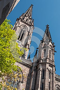 bell tower of the temple st Etienne in Mulhouse