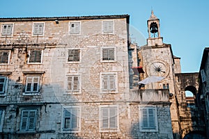 The bell tower under the clock in Split, Croatia