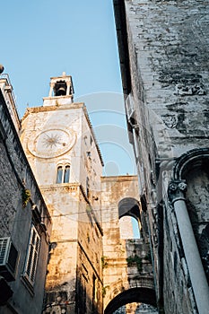 The bell tower under the clock in Split, Croatia