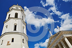 Bell tower of Vilnius cathedral over the blue sky