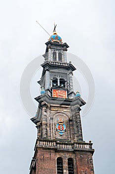 The bell tower of the Western Church, in Dutch Westerkerk in Amsterdam