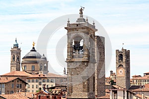 Bell towers in upper city Citta Alta in Bergamo