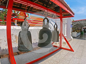 Bell at Wat Amphawa, Singburi, Thailand. Beautiful of historic city at buddhism temple