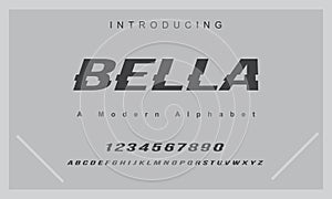 Bella font. Modern alphabet letters serif font and number.