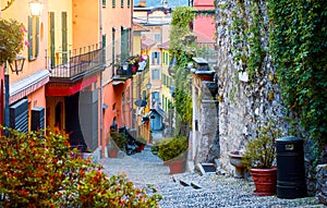 Bellagio lake Como Milan Italy. Famous stone stairs street