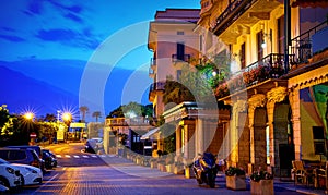 Bellagio, lake Como, Milan, Italy. Nighttime street