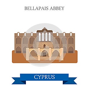 Bellapais Abbey Northern Cyprus flat vector attraction landmark