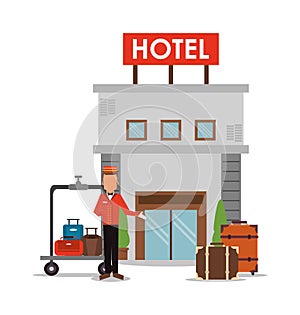 Hotelový poslíček zavazadla zařízení poskytující ubytovací služby služba ikona vektor 