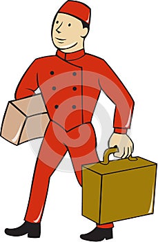 Bellboy Bellhop Carry Luggage Cartoon