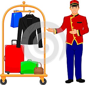 Bellboy hotel service and Luggage trolley