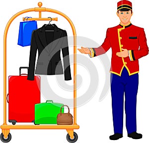 Bellboy hotel service and Luggage trolley photo