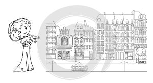 Belle epoque town coloring illustration