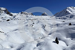 Belle Plagne, Winter landscape in the ski resort of La Plagne, France photo