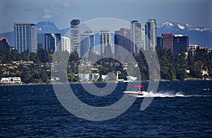 Bellevue Skyline Lake Washington Speedboat