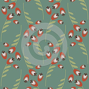 Bellflower on green background seamless pattern for textile design