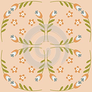 Bellflower on pink beige background seamless pattern for textile and wrapping paper design
