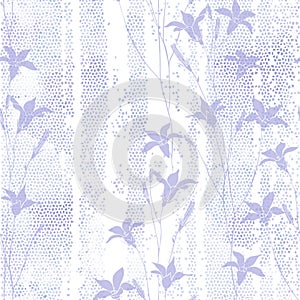 Bellflowers. Art floral background. Seamless pattern with hand drawn flowers on lilac mosaic watercolor background. Vector.